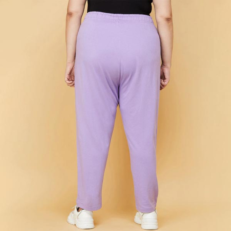 Women Plus Size Purple Solid Track Pants